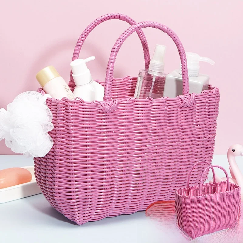 Handcrafted Bathing Basket Shopping Basket Handheld Buying Vegetable Basket Picnic Storage Basket Bathroom Lifting Basket Fru...