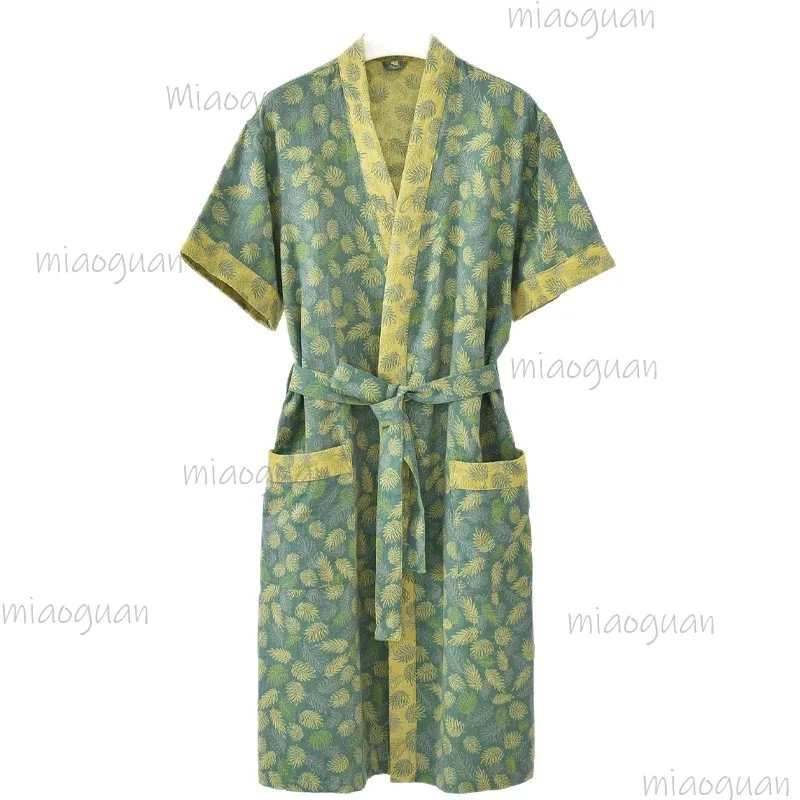 Spring Summer Printed Color Woven Sleepwear Pajamas Sleeping Robes for Women Medium Length Yukata Bathrobe Ladies Home Cloths