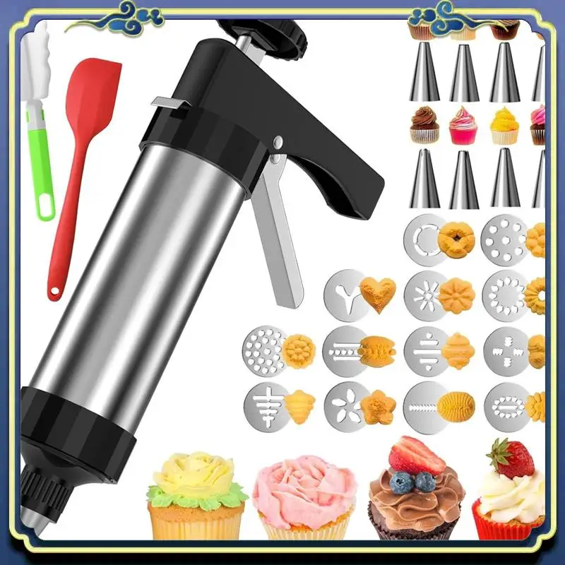 Cookie Press Set Cooking Making Kit Mold Kit Spritz Cookie Press Baking Tool With 13 Discs 8 Icing Tips For Home Baking Eco-Frie
