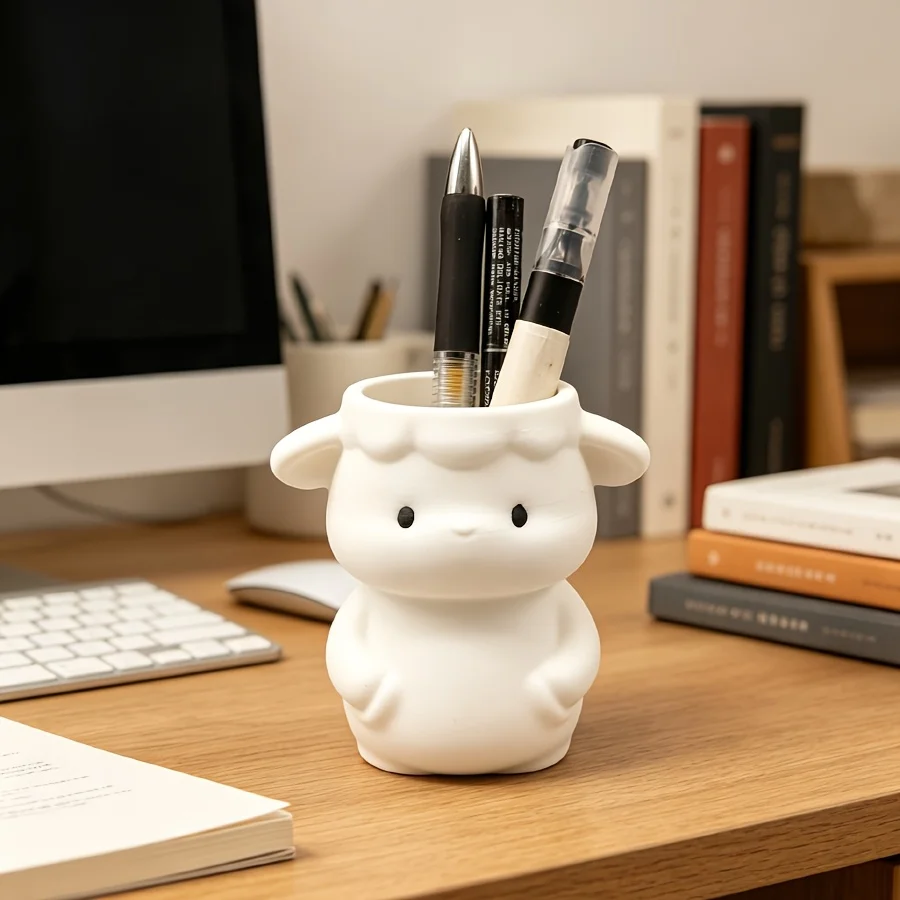 1-Piece Set of Cute Little Sheep-Shaped Pen Holder Ornament, Suitable for Office and Study Use, Exquisite Craft Desktop Decoration and Storage, Perfect for Collection and Commemoration, Adorable Animal Ornament Decorat