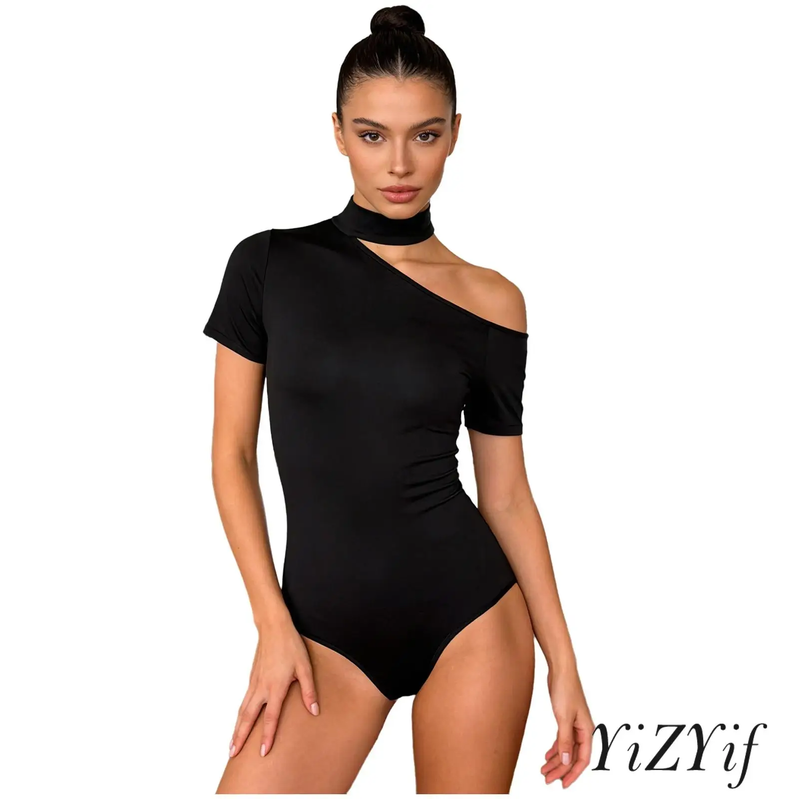 

Womens Latin Salsa Tango Dance Clothes Elegant Female Off Shoulder Short Sleeve Buttoned Crotch Leotard Gymnastics Bodysuit