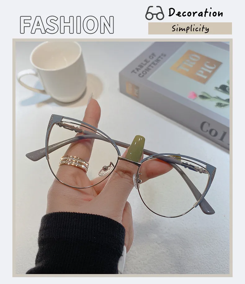 Neue Marke Design Retro Dame Cat Eye Rahmen Photochrome Anti Blau Licht Computer Hyperopie Frauen Lesebrille Grad 0 bis +6 – Detail 1