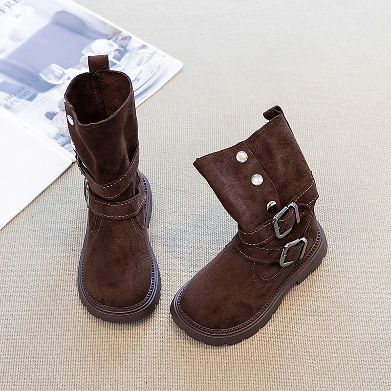 2026 Herbst Neuer Stil Mädchen Retro Western Denim Stiefeletten mit Doppelreihenknöpfen Rutschfeste Cowboy-Stiefel Outdoor-Stil Lange Stiefel – Detail 9