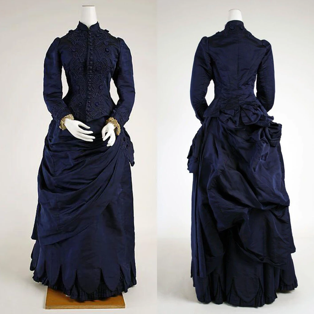 

Victoriana Navy Blue Dress Costume 1868s Victorian Queen Princess Dress Bustle Dress Historical Reenactment Theater Costume