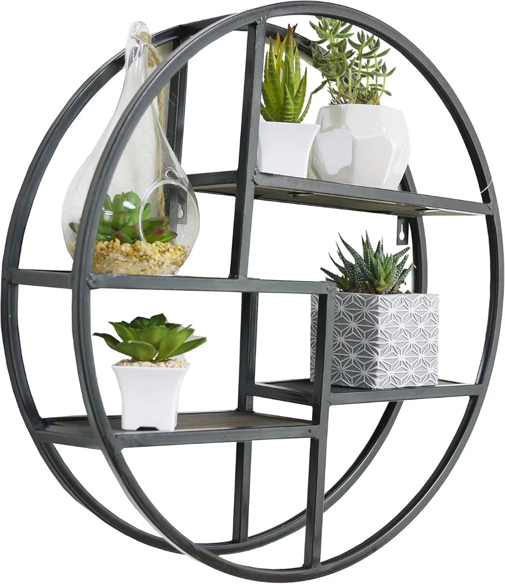 4-Tier Round Floating Wall Shelf, Black Sphere Shape Storage Display for Home Decor, 18 Inch