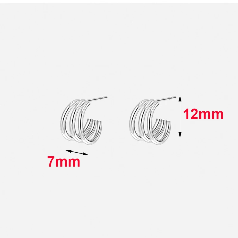 Real 925 Sterling Silver 3-layer Line Letter C Stud Earrings For Women Classic Fine Jewelry Light Luxury Accessories In Summer