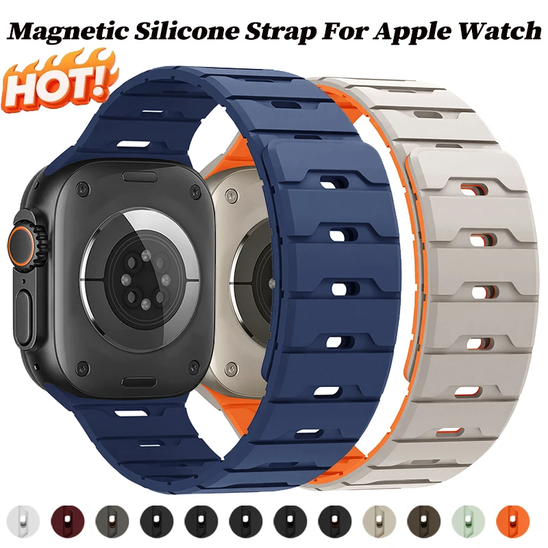 Magnetisches Silikonarmband für Apple Watch Ultra4 49mm 45 44 46 42 40mm Silikonarmband für iWatch Series 12 11 10 9 8 7 6 5 4 SE