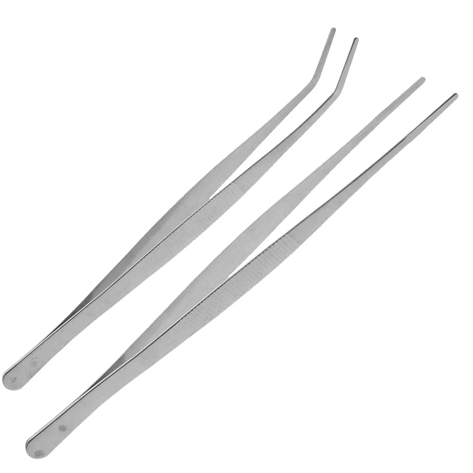 

2 Pcs Stainless Steel Tweezers 25cm Silver Durable Straight Curved Tongs for Toys Medical Garment DIY Tea Landscape Manual Work