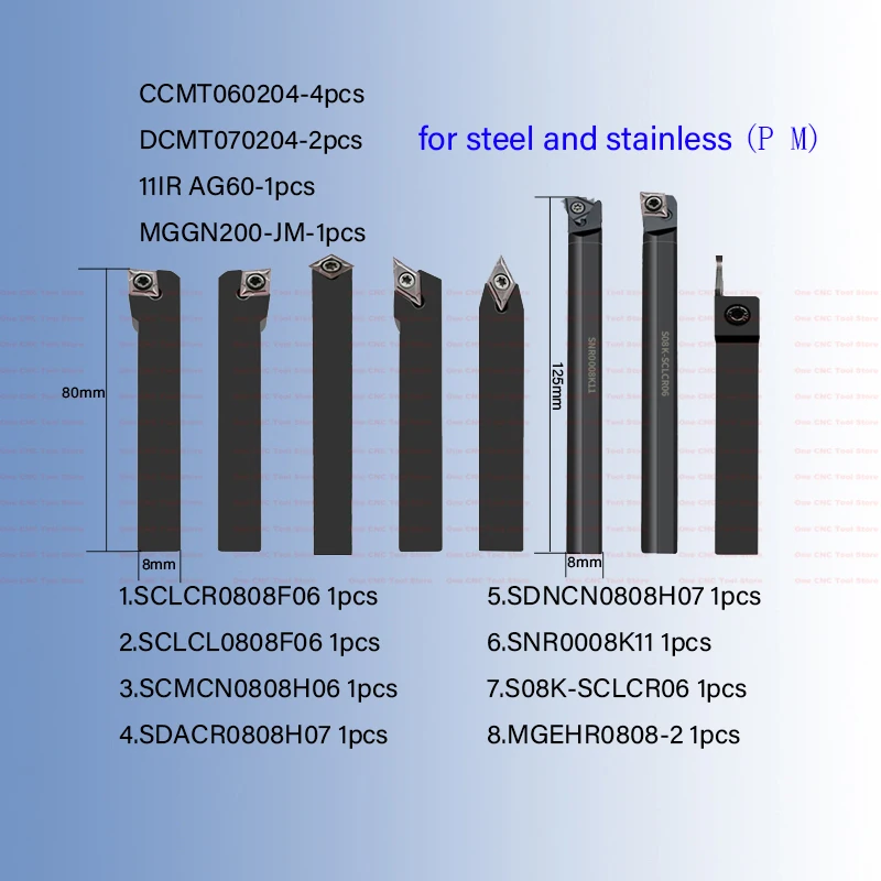 

8mm 10mm 12mm Turning Tool Holder Set Boring Bar Small Lathe CNC Inserts SCLCR SDNCN MGEHR SNR SER Woodworking Cutter Stainless