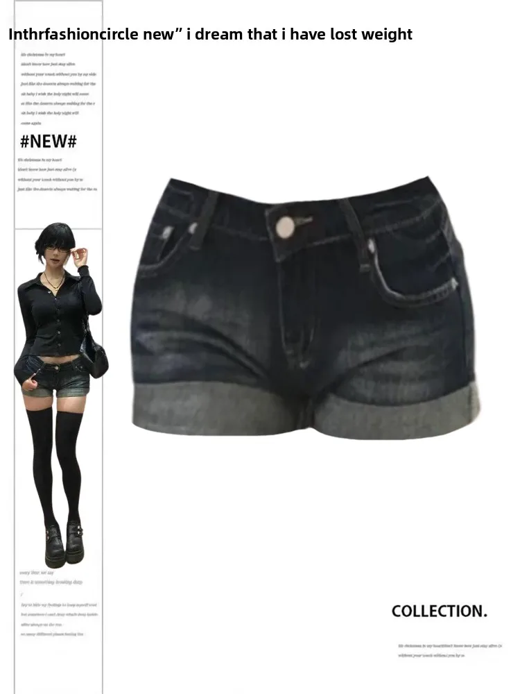 

Джинсовая юбка American Sle Hot Girl с низкой талией, летние дизайнерские утягивающие шорты трапециевидной формы с запахом