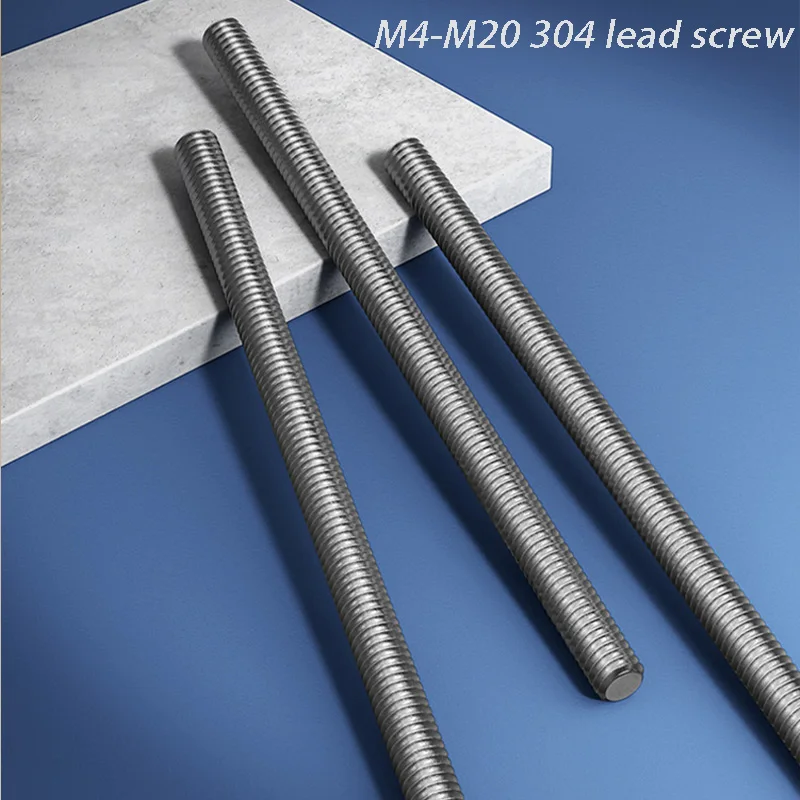 M4 M5 M6 M8 M10 M12 M14 M16-M20 Full Thread Screw Threaded Bar Bolt 304 Stainless Steel Studs Rods Allthread Length 16mm - 500mm