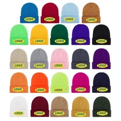 Custom Logo Winter Hats for Unisex New Beanies Knitted Solid Cute Hat Lady Autumn Female Beanie Caps Warmer Bonnet Men Wholesale