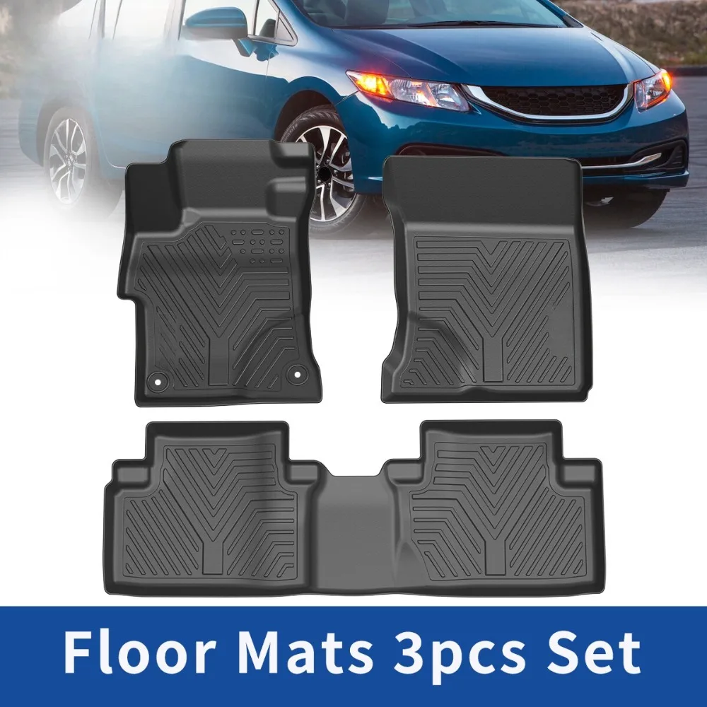 3D TPE Floor Mats Liner Set For 2012-2015 Honda Civic Sedan All Weather Non-Slip