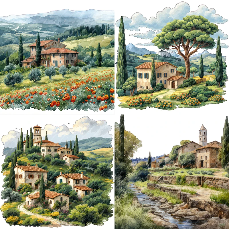 Three Ratels QL135 Nostalgic countryside estate romantic countryside scenery watercolor art stickers for home decoration