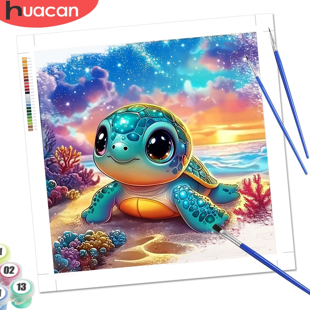 HUACAN Painting By Numbers Turtle Animal Sea Diy Beach Sunset Drawing Picture Paint On Canvas Tortoises By Adult Home Decor