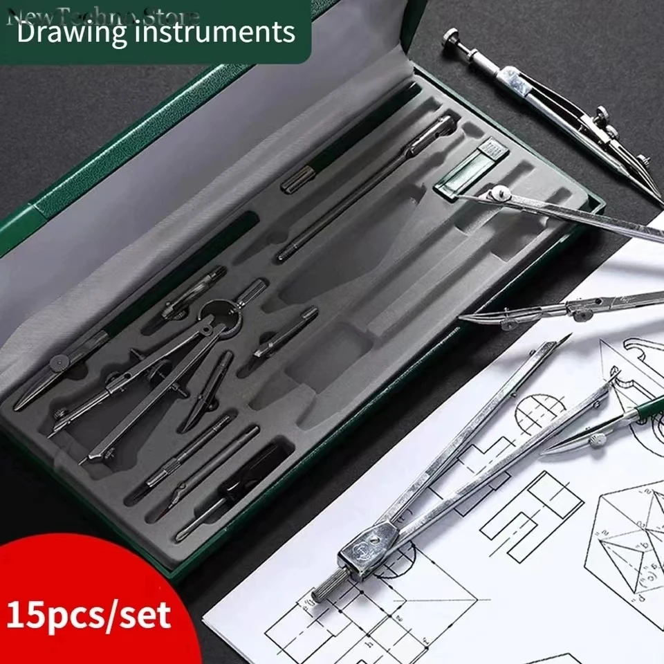 Hot Authentic Hero 15pcs/set H4015 compass drawing tool engineering drawing metal compasses set compas scolaire compasso escolar