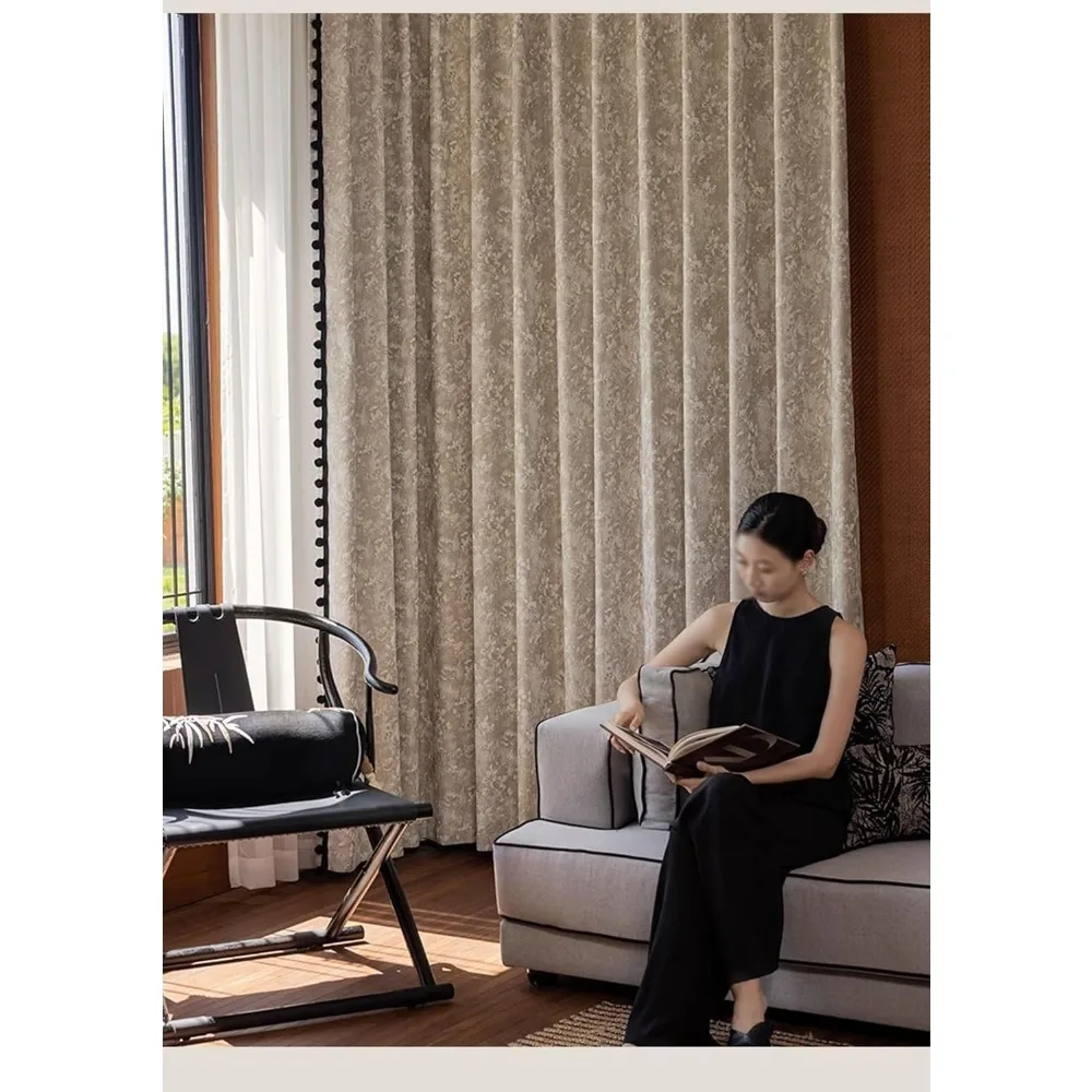 Set tende oscuranti - 2 pezzi, 118 l x 106 ore, velluto jacquard beige kaki chiaro con palline nere, tende per finestre della camera da letto