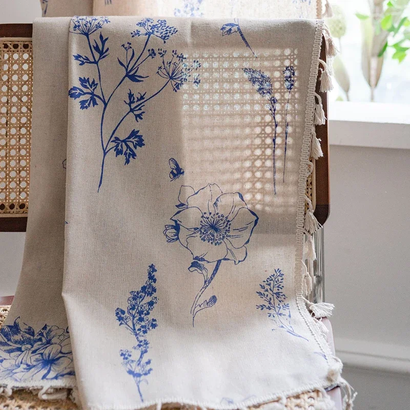 Blue Floral Curtain Printing Window Curtains for Light Blocking Drapes Rod Pocket Bedrooms Living Room Bathroom Boho Decorations