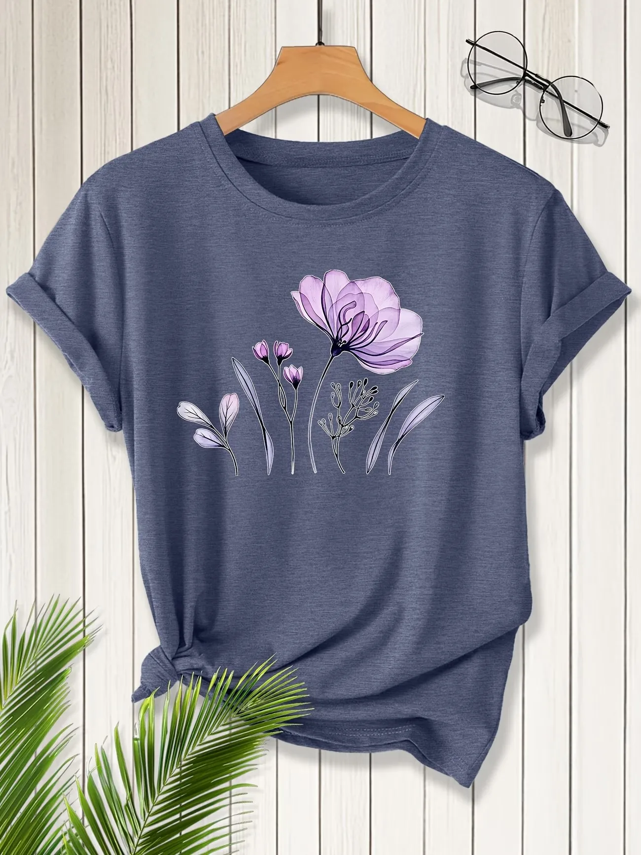 Harajuku T-shirt Vintage Watercolor Wildflower Print Women T Shirt Crew Neck Short Sleeve Elegant Botanical Floral Graphic Tee