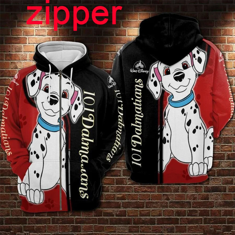 

2024 Dalmatians Cartoon One Hundred and One Dalmatians Fashion Print 3D Zipper Hoodie Street Casual Sports Pullover Unisex