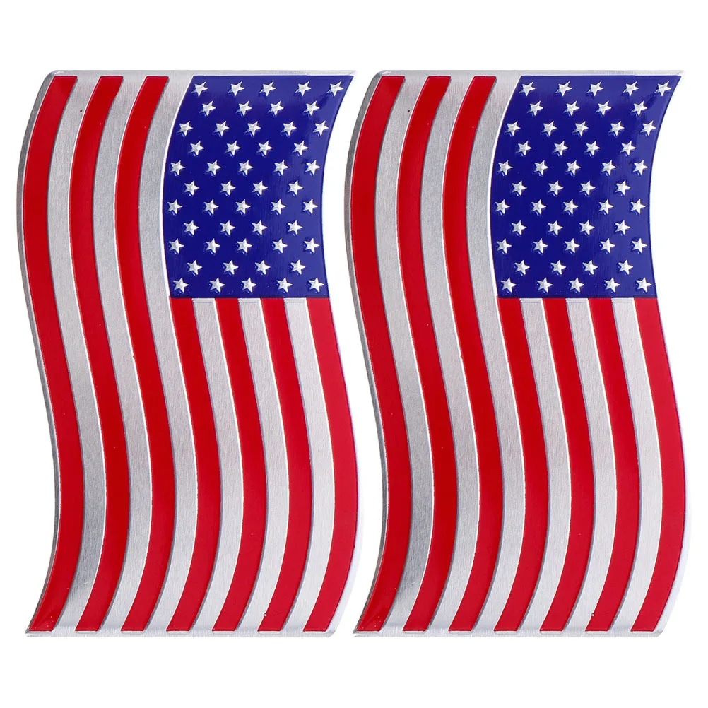 

2pcs Car Stickers Flag Shaped Metal Waterproof Weather-Resistant Decals For Vehicles Adhesive Backing American Flag Bumper