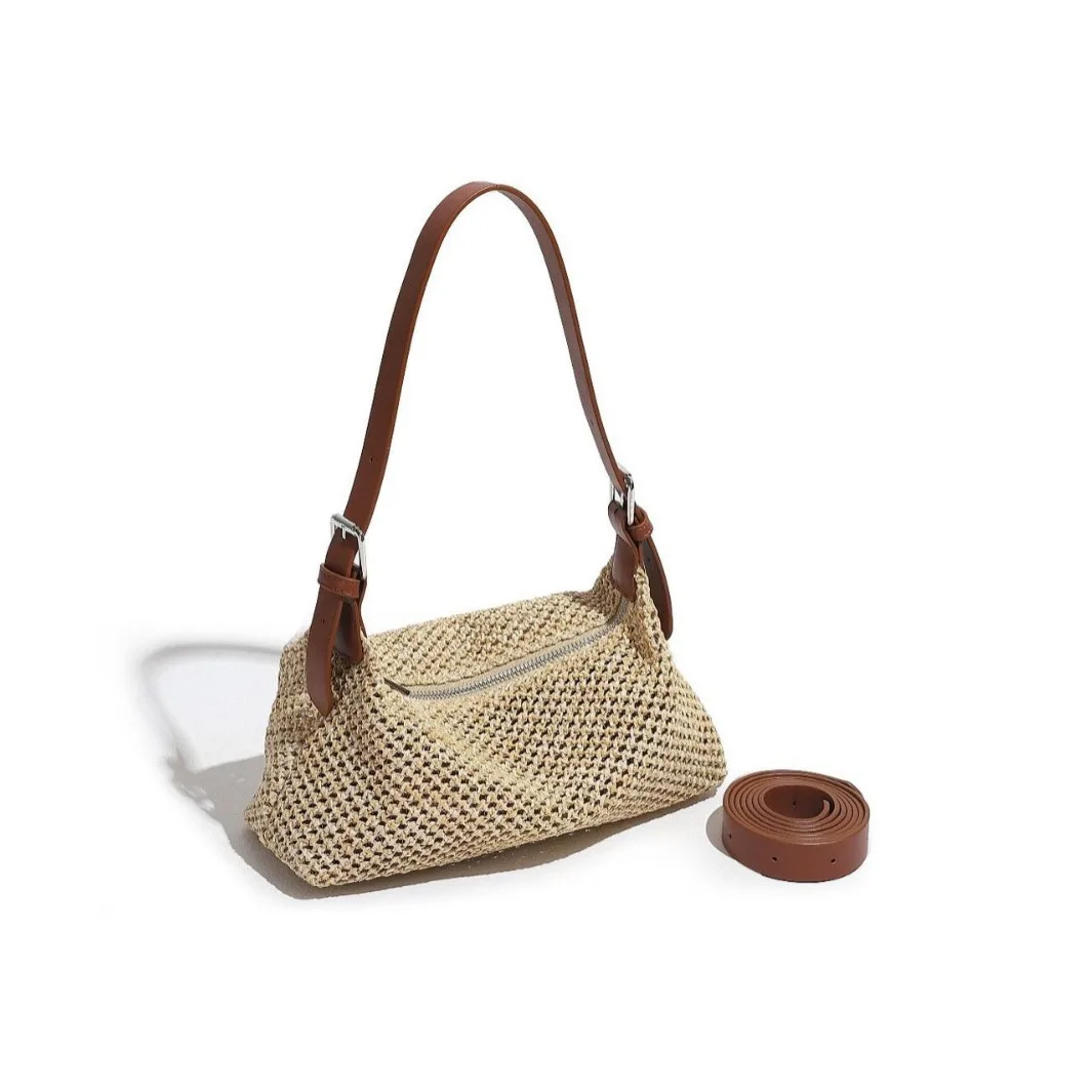 Handmade Braid Straw Bag Large Capacity Summer Beach Shoulder Bag Women Girls Fashion Handbag Rattan Woven Tote Bag for Ladies