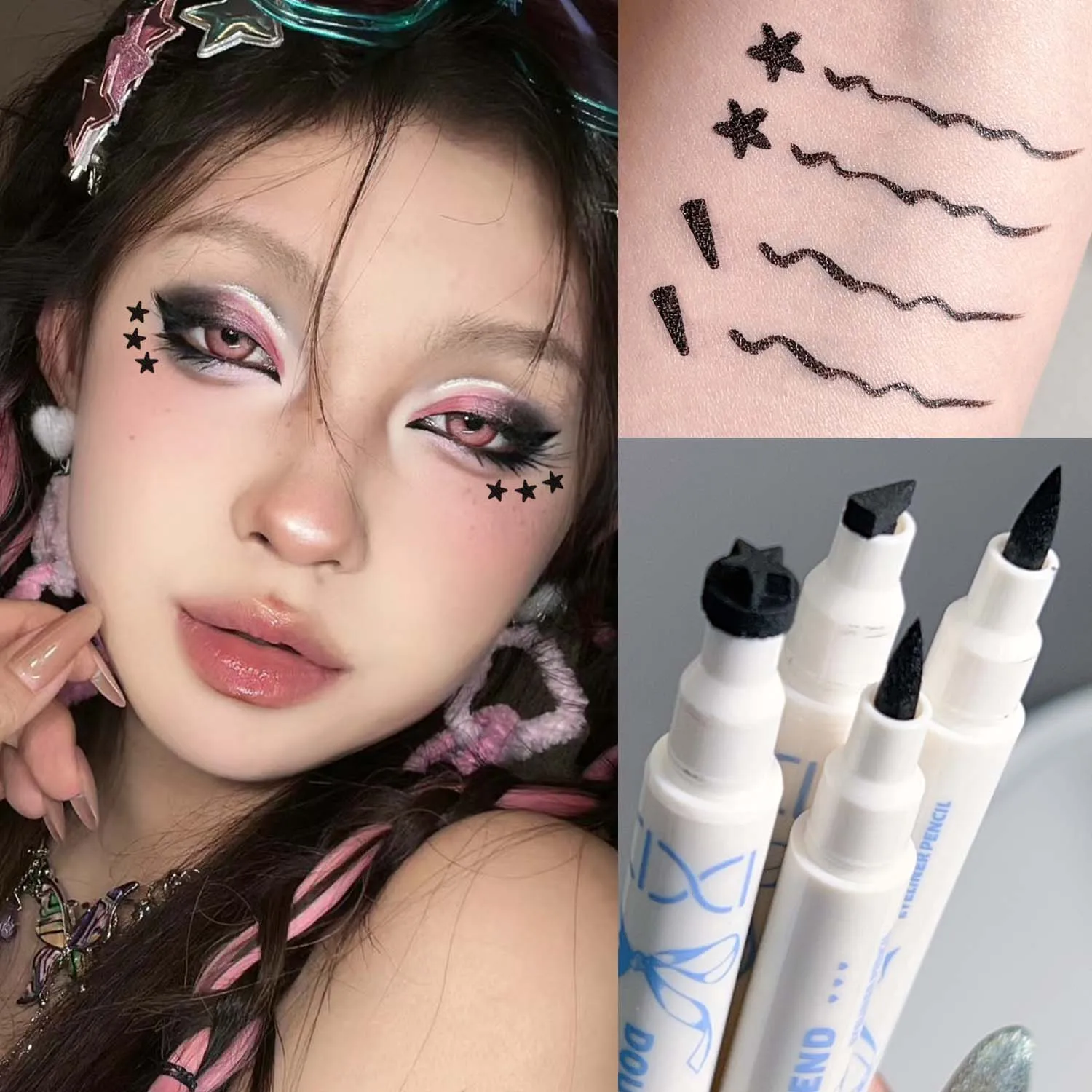 Dwugłowy eyeliner w kształcie pieczęci Wodoodporny, nie rozmazujący się eyeliner w kształcie gwiazdy Szybkoschnący, gładki ołówek w kształcie pieczęci Makijaż oczu dla początkujących