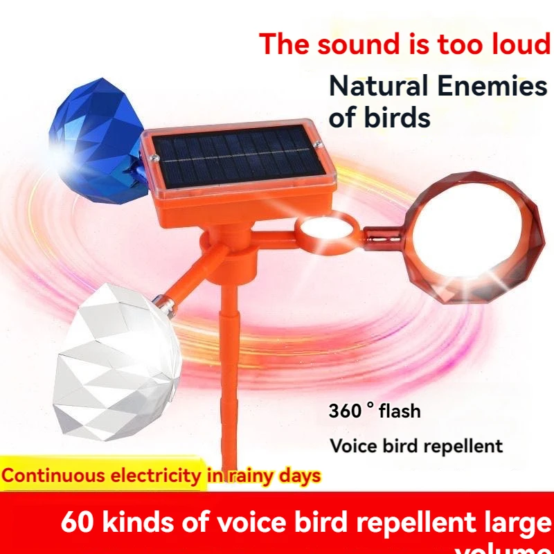 Solar Bird Repeller Waterproof Solar Energy Bird Repelling Device 360° Rotating Reflector Farm Orchard Bird Scaring Device