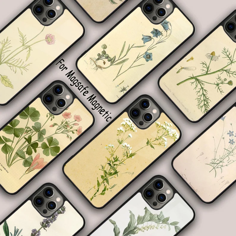 Botanical Drawings Flowers Plants Magnetic Phone Case For APPLE iPhone 16 14 13 12 11 Pro Max 15 Plus Wireless MagSafe Cover