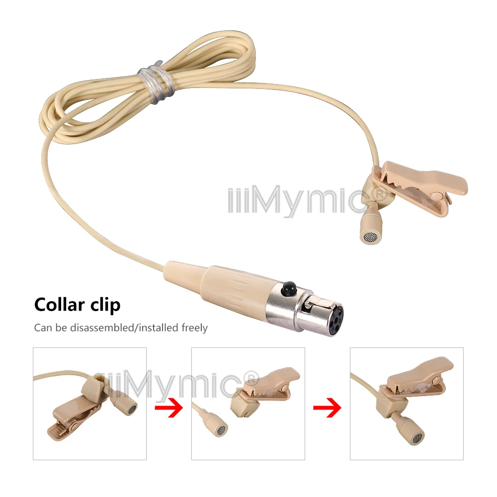 IiiMymic Lavalier Microphone Skin Colour Unidirectional Lapel Mic for Shure Wireless BodyPack Transmitter Clip-On XLR 4PIN TA4F