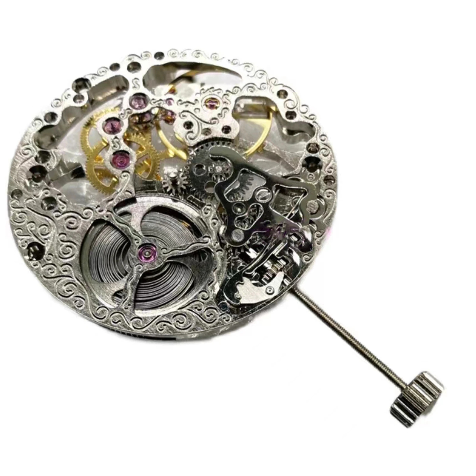 For ETA 6498 Movement Accessories 27.4mm Mechanical Silver Skeleton Hand Winding Watch Movement Replace Repair Parts 17 Jewels