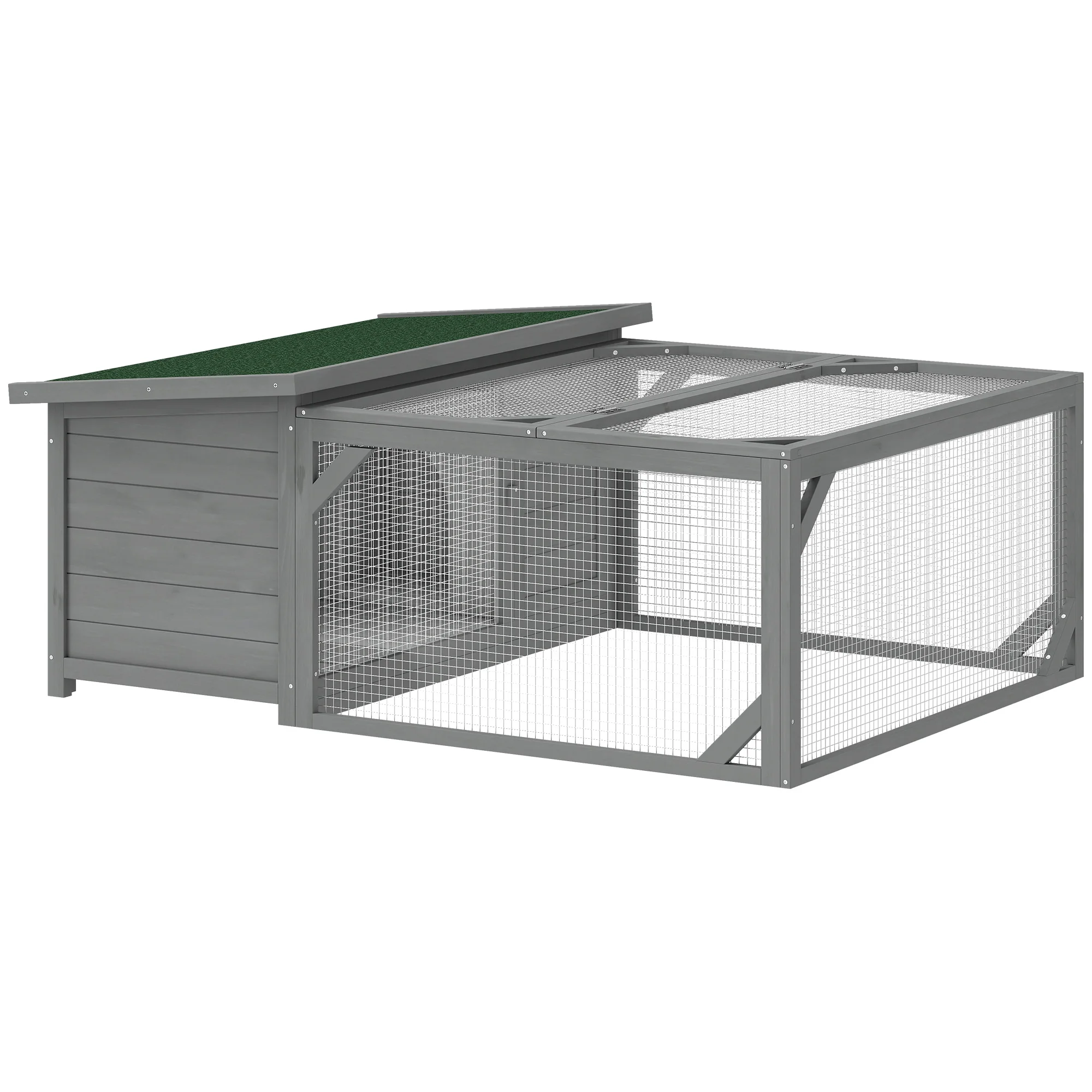 PawHut Recinto per Conigli in Legno 125,5x100x49 cm con Tetto Apribile