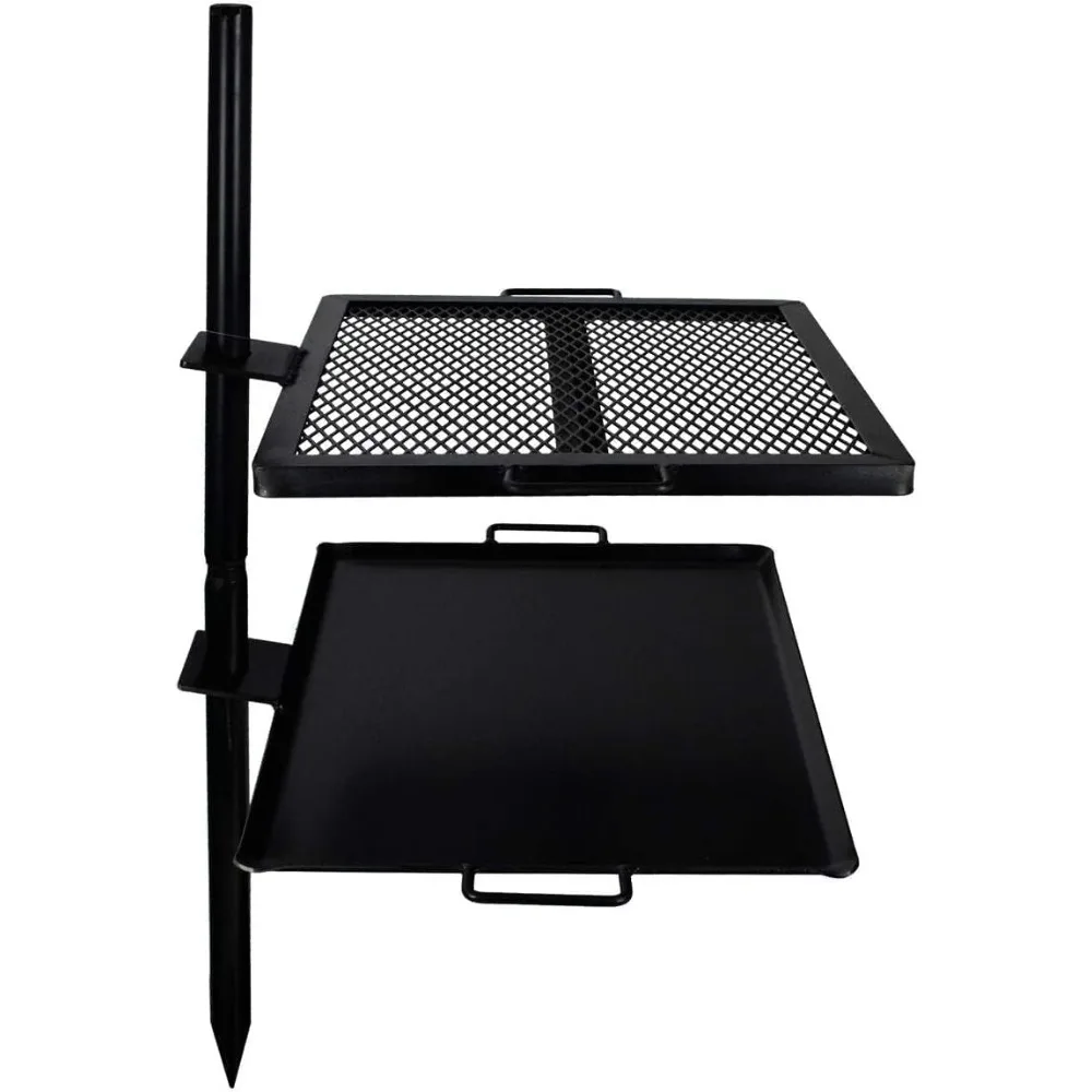 Open Fire Cooking Gravity Combo Grill & Skillet, Ultimate Camping Cooking Tool Black, Grill dimensions: 18.5” x 16.375”