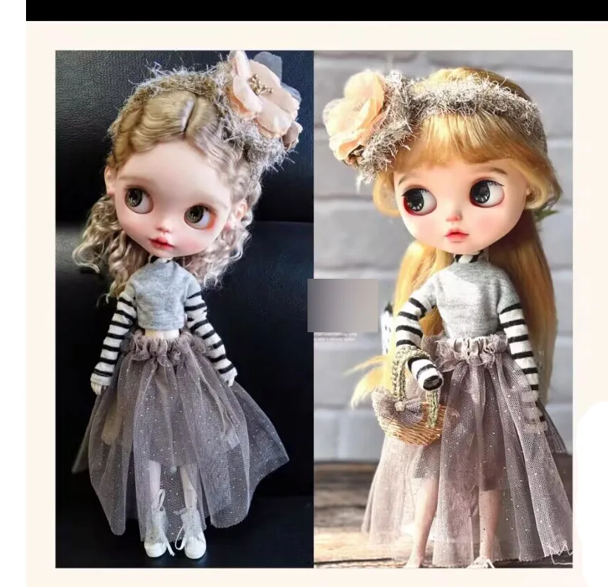 2025 5pcs elegant Blythe Headband+top+skirt+basket+apron jacket 1/6 30cm(Fit for azone,Pullip,Ob22/24/26, Licca)