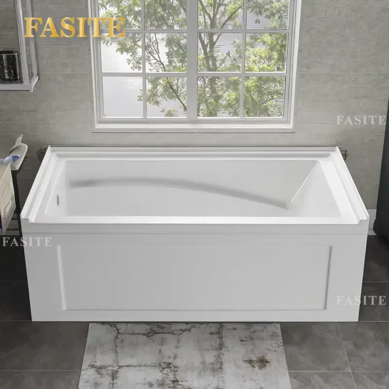 Modern Luxury Freestanding Rectangular Acrylic Bathtub   for Adult Soaking in Hotel Bathroom Spa Relaxation