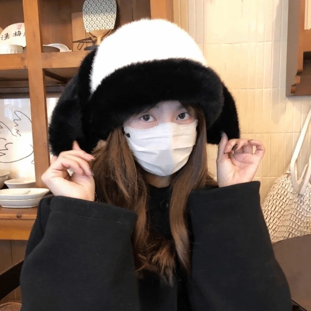 Funny Solid Color Rabbit Ears Beanies Coldproof Bunny Plush Pullover Cap Thickened Y2K Ear Protection Hat Street