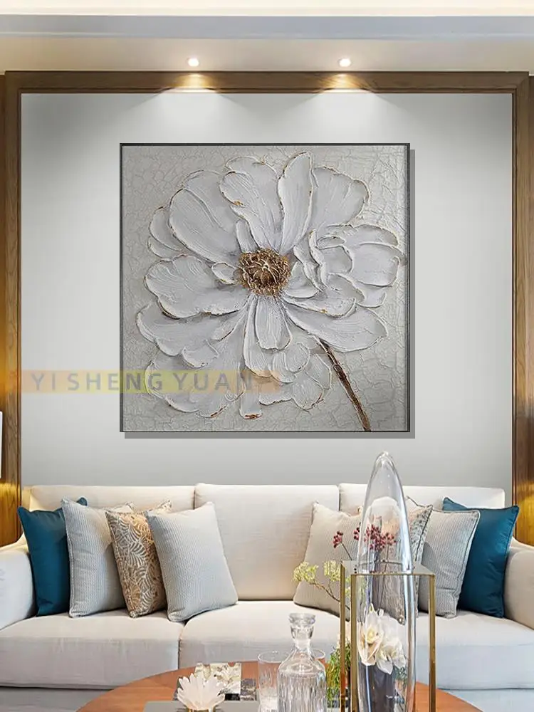 

100% Hand Painted Modern Abstract White Flower Oil Painting On Canvas Wall Art Picture For Living Room Hotel Decor Aesthetic