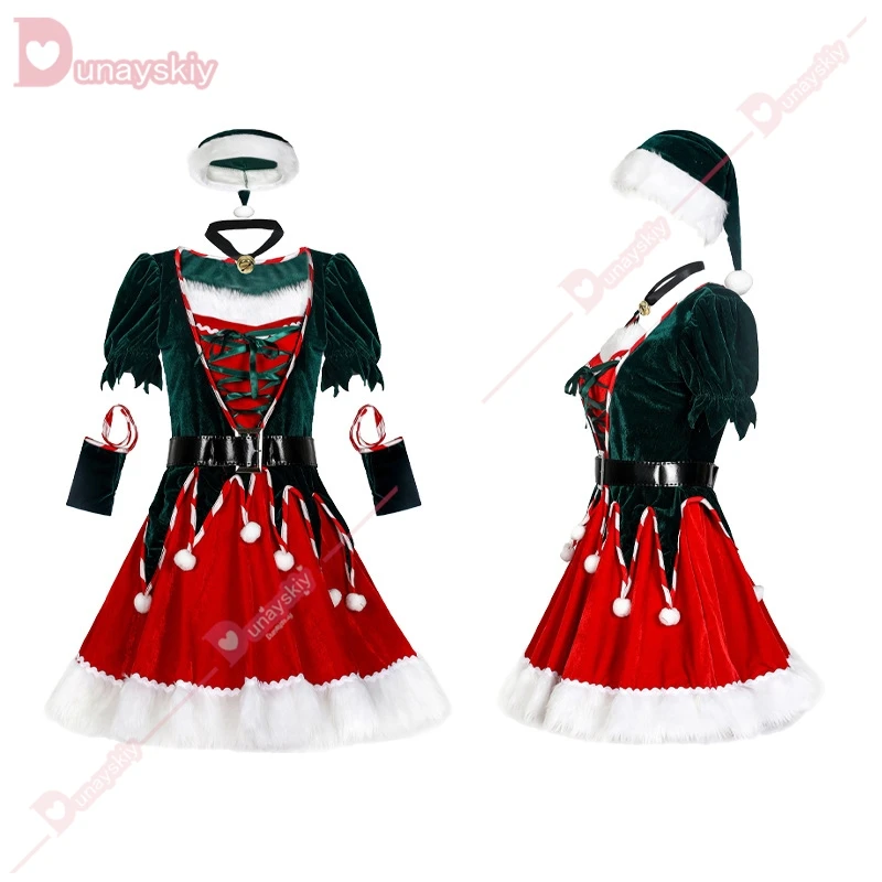 Christmas Party Adult Women Cosplay Sexy Christmas Dress Santa Claus Elf Costume New Year Clothes Warm X-Mas Dress Fancy Outfit