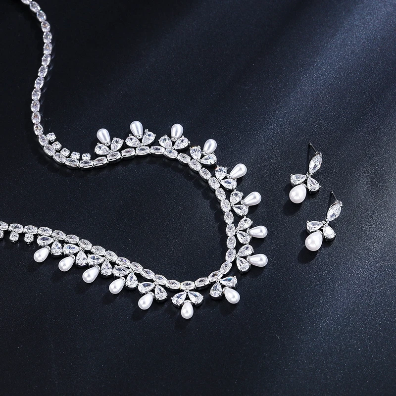 WEIMANJINGDIAN Brand New Arrival Cubic Zirconia and Shell Pearl Bridal Jewelry Set