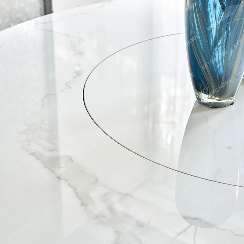 JDelifeng Slate Round Dining Table with Turntable Household 1.3m Small Apartment Embedded Rotating Round Table