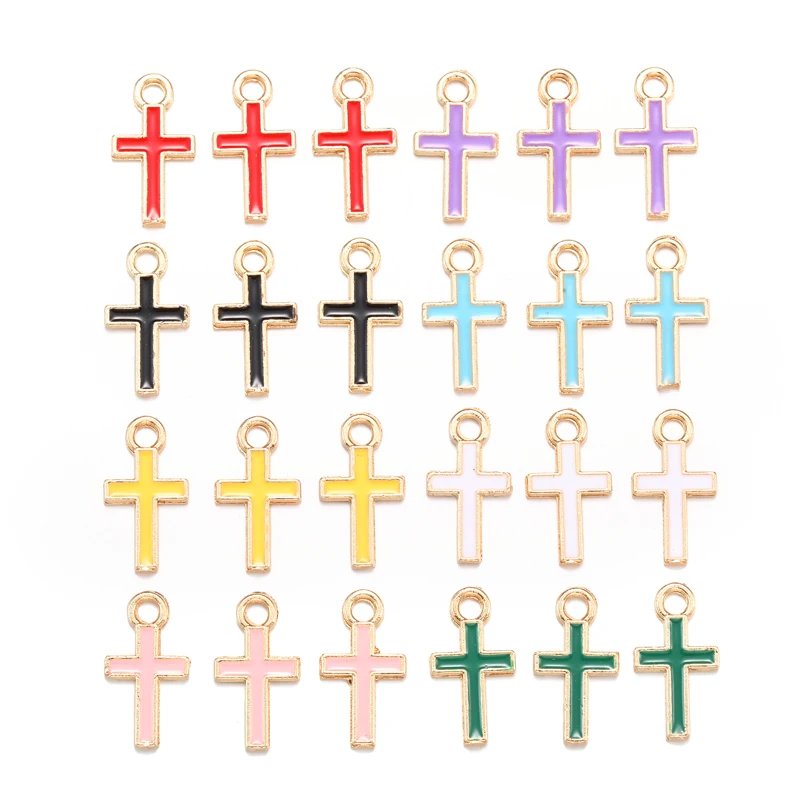 50 Stücke Metall Mini Emaille Kreuz Charms für DIY Rosenkranz Rosenkranz Halskette Armband Schmuck Machen Teile Zubehör 8*15mm W397