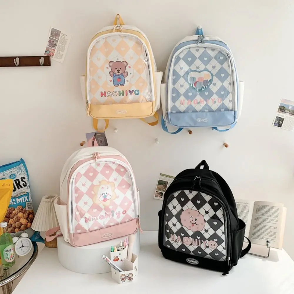 Lovely Large Capacity Doll Display Backpack Korean Style Cute Transparent Itabag Nylon Cartoon Student School Bag Badge Display