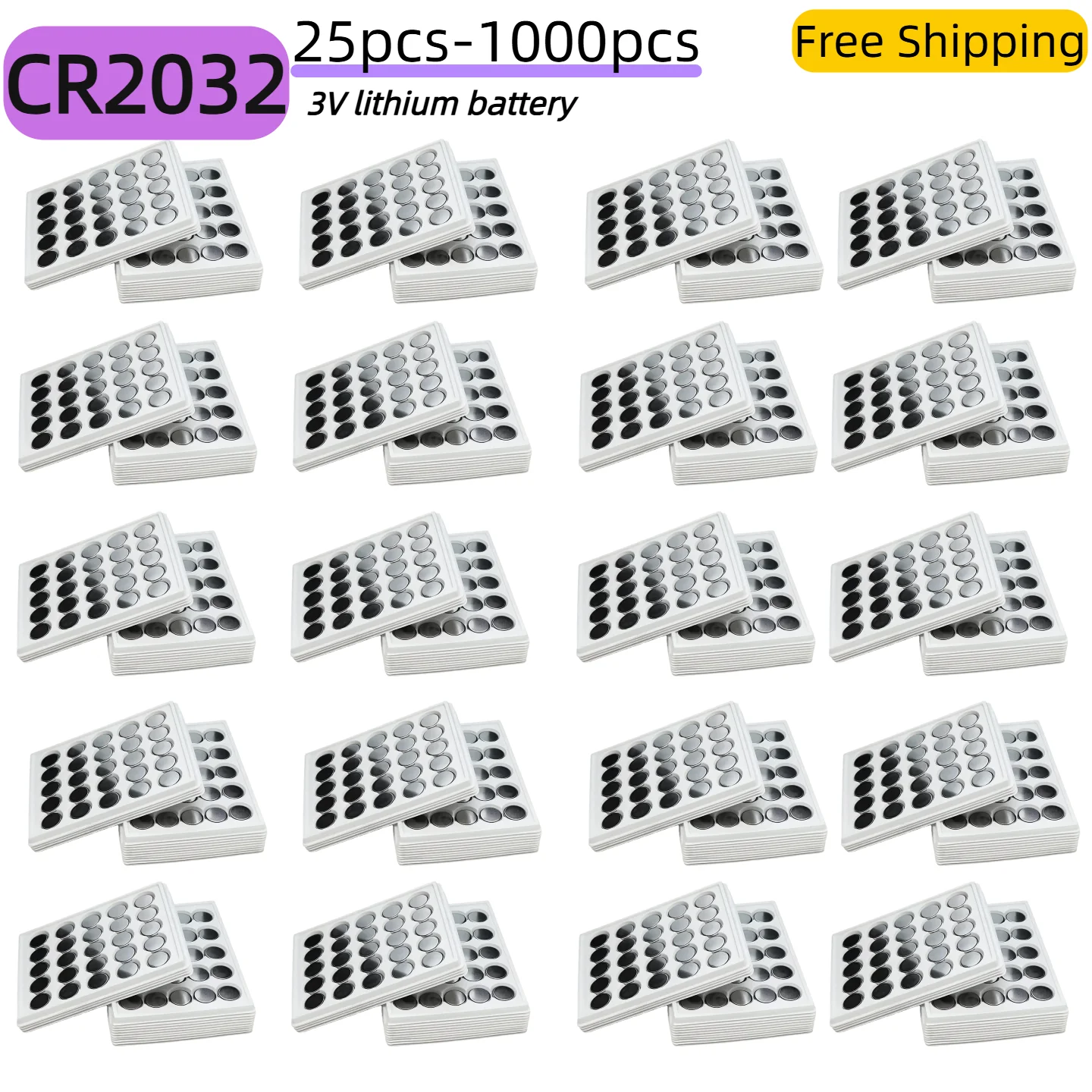 CR2032 3V Lithium Coin Cell Batteries | 25-1000PCS Bulk Pack for Car Remotes Toys Electronics