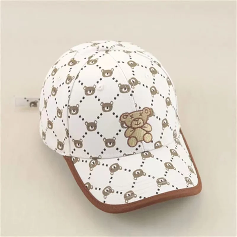 Kahki-gorra de béisbol de algodón para bebé, gorro con estampado de dibujos animados, ajustable, 2 estilos, color blanco