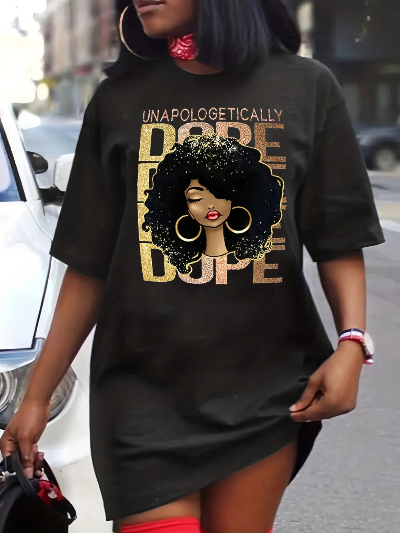 Dames Zomer Losse Maat Dope Meisje Cartoon Print Ronde Hals Korte Mouw T-Shirt Jurk