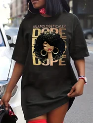 Women's Summer Loose Size DOPE Girl Cartoon Print Round Neck Short Sleeve T-shirt Dress