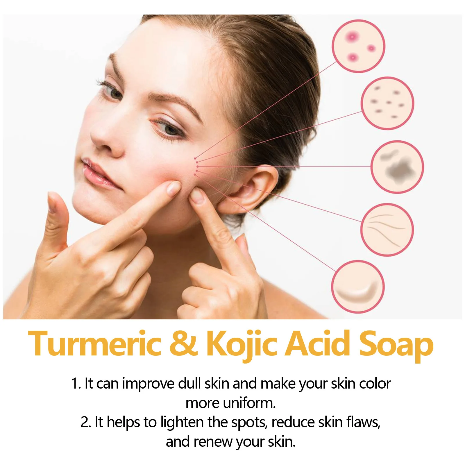 Kojic Acid Dark Spot Remove Soap for Cleaning the Face Whitening Oil Control Even Tone Skin Products Natural Turmeric Soap Bar