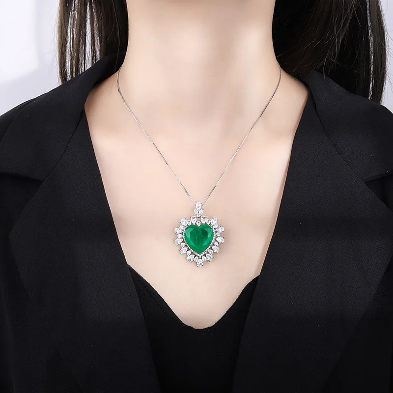 Cross-BorderwishLove Inlaid Simulation Paraiba Pendant Artificial Emerald Love Necklace Jewelry Wholesale