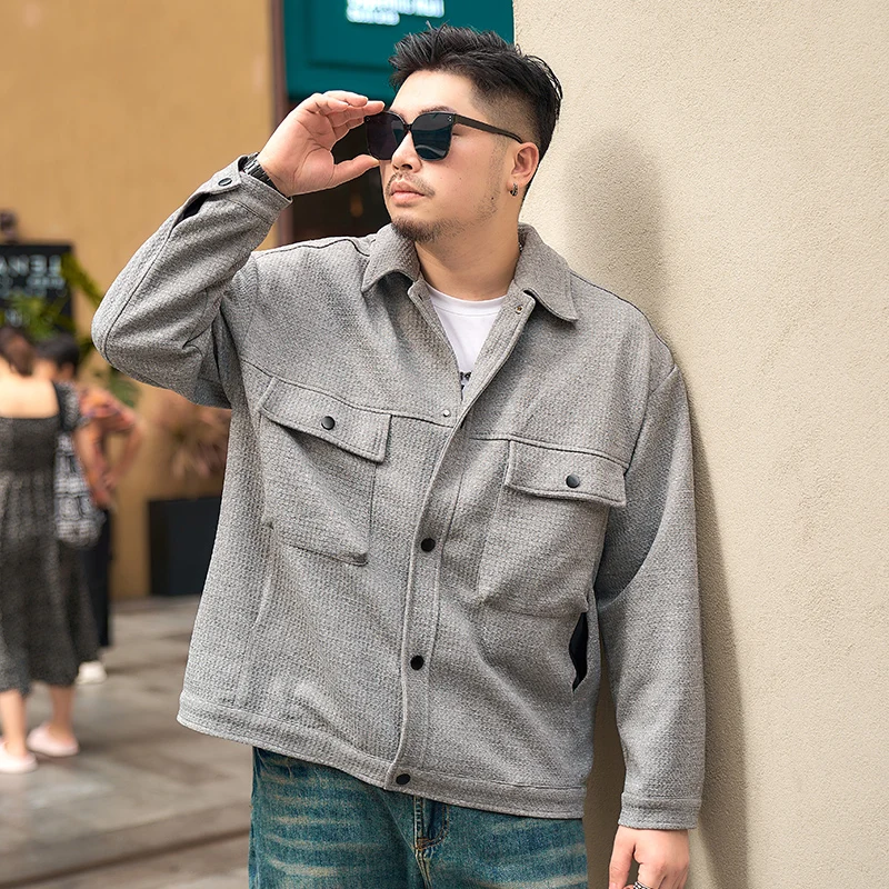 

Men's workwear jacket Oversized 10XL trend pockets lapel shirt spring and autumn loose plus size casual korean fashion jackets