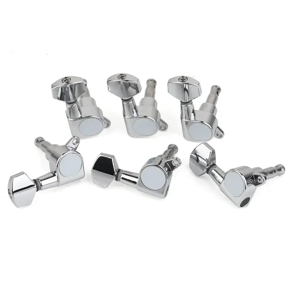 Gearlly 6Pcs/Set Electric Guitar Machine Heads Guitar Tuning Keys Strings Tuners Pegs Silver Color Chrome Small Button